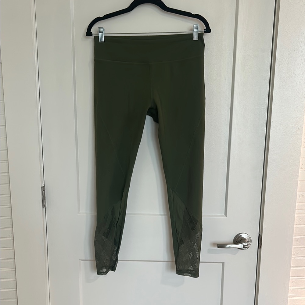 Fabletics Olive Green Leggings with Mesh Detail M